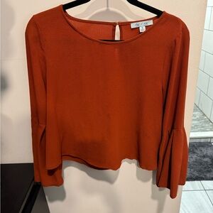 She and Sky Brown Crop Blouse 3/4 Sleeve